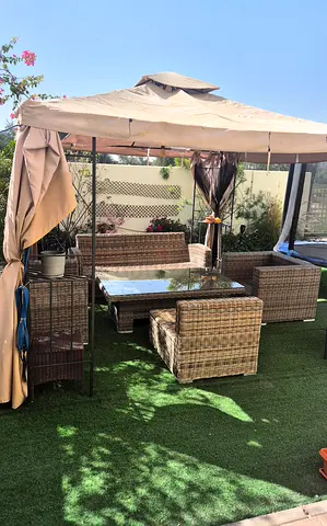 Outdoor rattan-style patio — Full Garden set + eggs style metal swing