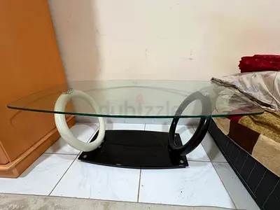 Glass Top Console Table with Decorative Circular Legs - Good Condition