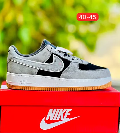 Nike Air Force 1 low — Grey/Black suede, gum sole (Size 40-45)