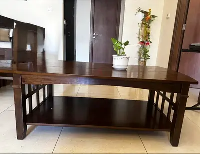 Solid Wood Coffee Table with Lower Shelf - Dark Brown and 6 seater dinning table