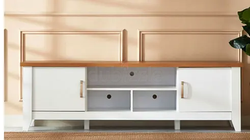 Wooden TV Console Cabinet with White Doors — Good Condition