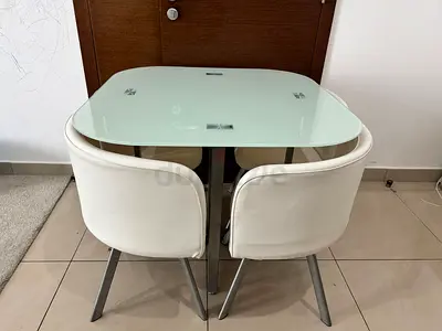 Glass Top Dining Table with 2 Upholstered Chairs - Compact Set