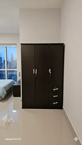 Dark Wood 3-Door Wardrobe with Drawers - brand new