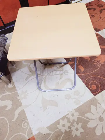 Small light-wood side table with metal legs - good condition and wooden folding total three table