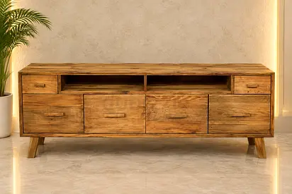 Rustic Solid Wood TV Stand with Ample Storage