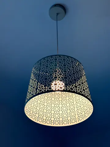 Hanging pendant lamp with decorative cut-out metal shade (white inner) 3 lamps