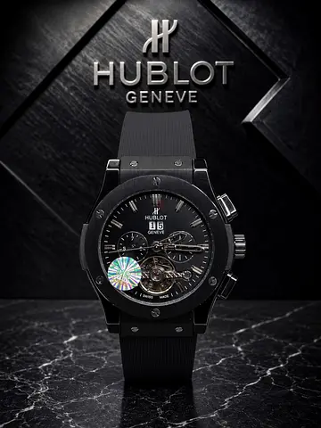 Hublot Black Ceramic Men's Watch with Rubber Strap - Automatic Chronograph