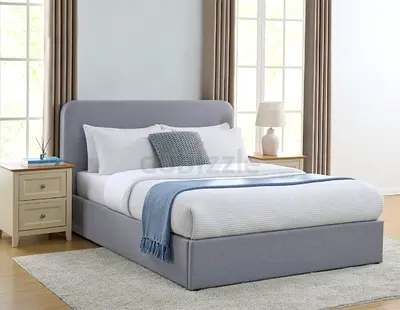Upholstered Double Bed with Headboard - Light Grey, Good Condition