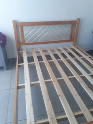 Solid Wood Single Bed Frame with Headboard — Good Condition