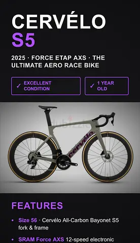 Cervélo S5 2025 Aero Road Bike - Size 56, Force ETAP AXS