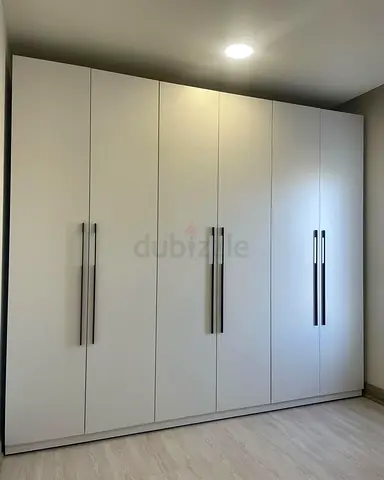 Modern White 6 Door Wardrobe with Black Handles