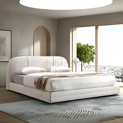 Soft round corner white king bed
