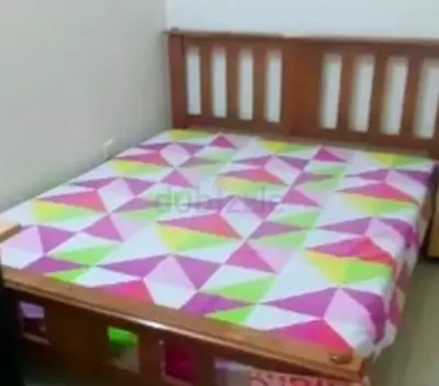 Solid wood double bed frame with mattress - good condition