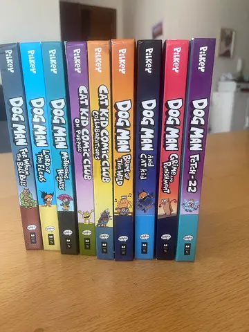 Set of 9 Dog Man & Cat Kid Graphic Novels by Dav Pilkey - Good Condition