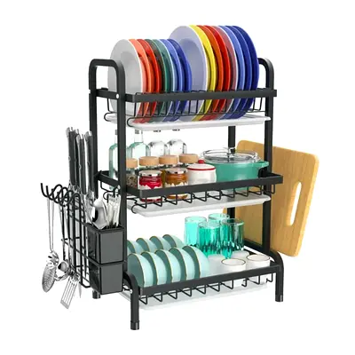 3-TIER DISH RACK WITH UTENSIL HOLDER AND CUTTING BOARD HOLDER (CASH ON DELIVERY ALL UAE)