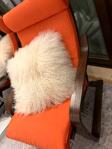 Modern Wooden Lounge Chair with Orange Cushions