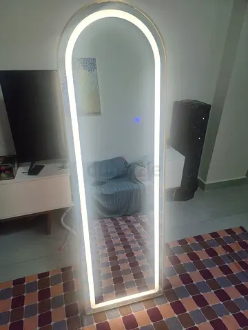 Full-length arched LED illuminated floor mirror — modern, New