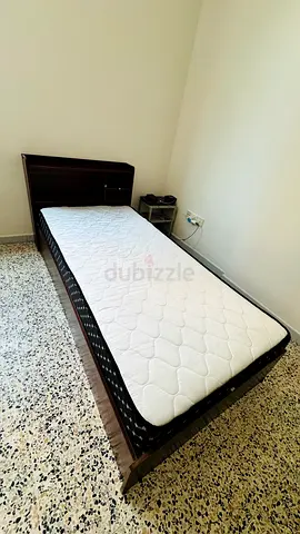 Single Bed with Wooden Headboard with Built-in Shelves with Semi-medical Mattress — Good Condition