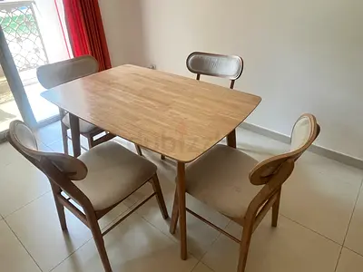 Wooden 4-Seater Dining Table with Chairs - Light Oak Finish