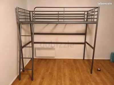 IKEA Metal loft bed frame with ladder - single size, sturdy grey with free home delivery