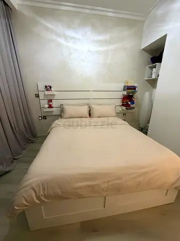 Bed frame with storage and mattress with headboard white 160 x 200cm