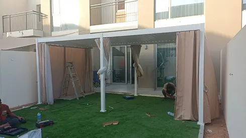 Outdoor pergola gazebo with curtains — brand new
