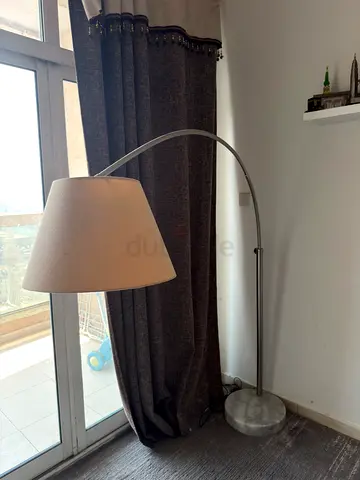 Arc floor lamp with fabric shade - stainless finish