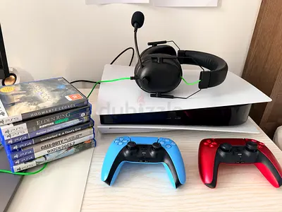 PlayStation 5 Console with 2 DualSense Metallic collection controllers, Razer Headset and 7 Games