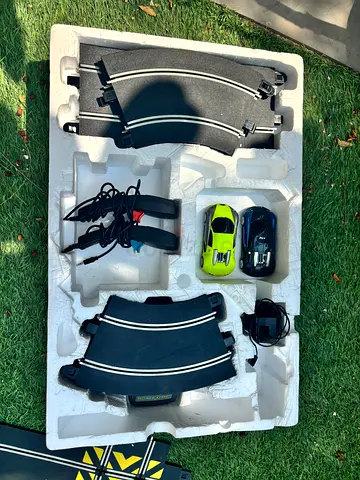 Scalextric-style Slot Car Track Set with 2 Cars and Controllers