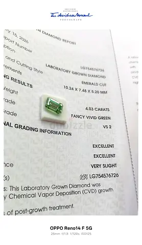 4.02 CT Vivid Green Lab Grown Diamond
