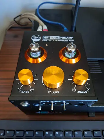 Sonance sonamp 260 stereo power amplifier and Douk Audio p1 tube preamp.