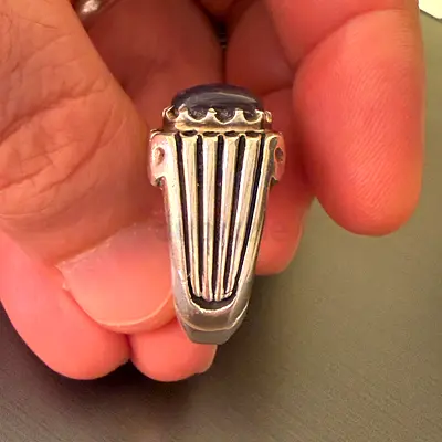 Silver Ring With dark Blue Opal