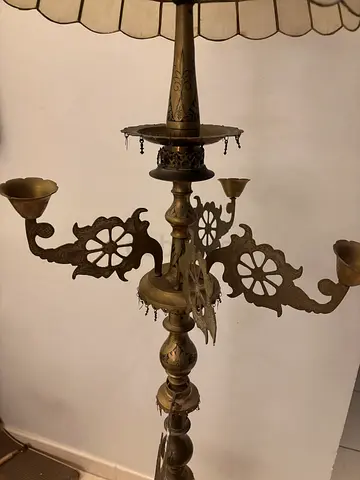 Vintage Collectible Yemeni Brass Standing Lamp with Mother-of-Pearl Shade made from Yemeni madaa