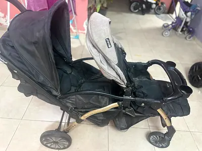 Twin Black Baby Stroller with Gold Frame