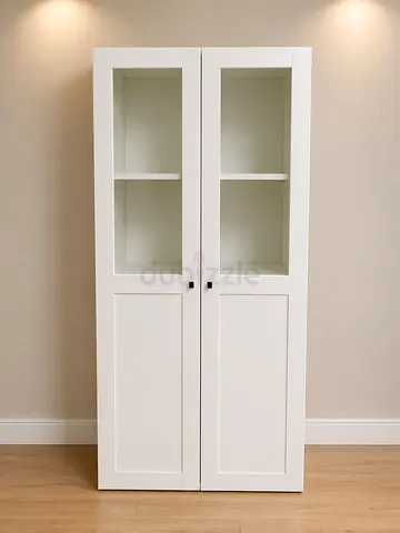 White Glass Door Display Cabinet and Bookcase