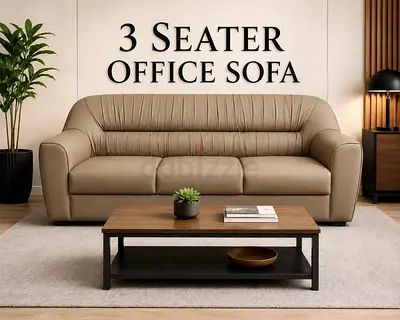 Modern 3-Seater Office Sofa – Brown PU Leather Sofa