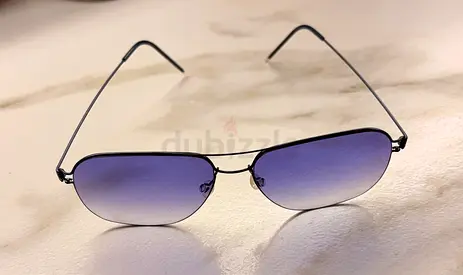 LINDBERG Titanium Aviator Sunglasses – Black Frame, Purple Gradient Lenses (Original Box & Pouch)