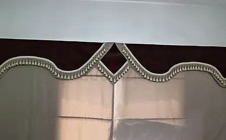 Pair of decorative curtain valances with tassel trim - brown/beige