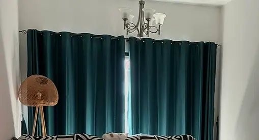 Dark teal blackout curtains with eyelet top - pair, gently used