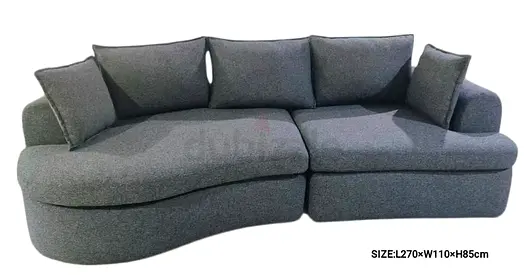 L-shaped Modern Grey Fabric Sofa – 3-Seater with Cushions (L270 x W110 x H85cm)