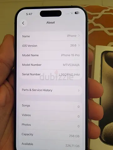 Iphone 15 Pro TDRA 256gb pysical sim like new with box Display OLED change message