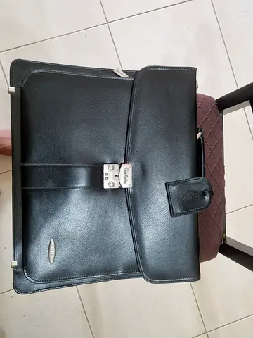 Black Leather Briefcase with Combination Lock - Good Condition