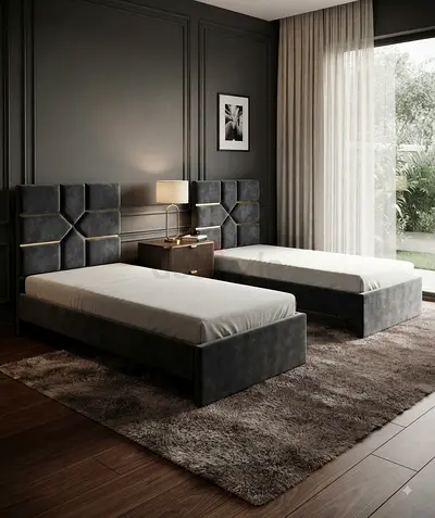Modern single bed with upholstered headboard Available New