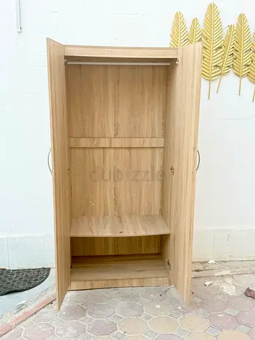 Light Oak 2-Door Wardrobe with Hanging Rail and Shelf