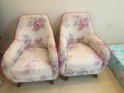 Pair of floral upholstered accent armchairs - good condition