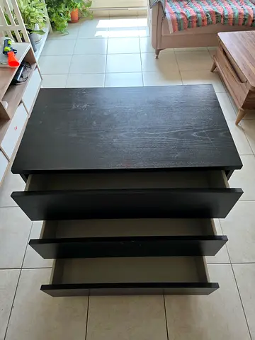 Solid black 3-drawer chest / low dresser in good condition