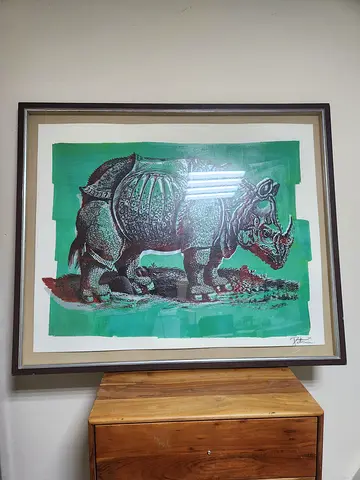 Original Peter Tunney Framed Artwork - "Rhino" (2011) - Large Pop Art (112 x 90 cm)
