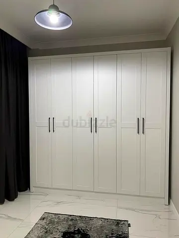 Large White 6-Door Wardrobe with Black Handles