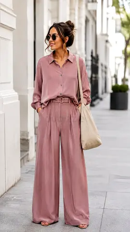 Zara Flowing Trouser & Shirt Co-ord Set in Marsala Pink