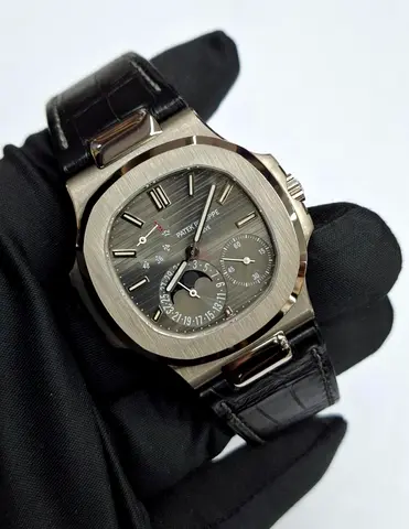 Patek Philippe Nautilus MoonPhase Leather Strap 1:1 Clone With Box And Card